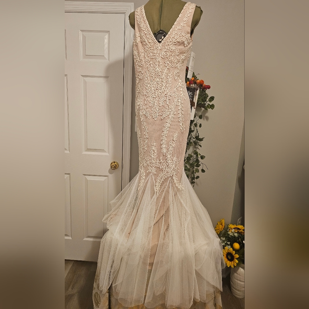 Betsy & Adam's New glamorous gown Ivory And Nude Sz S/M - Picture 13 of 13